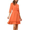 thumbnail image 6 of INSPIRE CHIC Women's Layered Ruffle Hem 3/4 Sleeves Smocked Chiffon A-Line Dress M Orange, 6 of 9