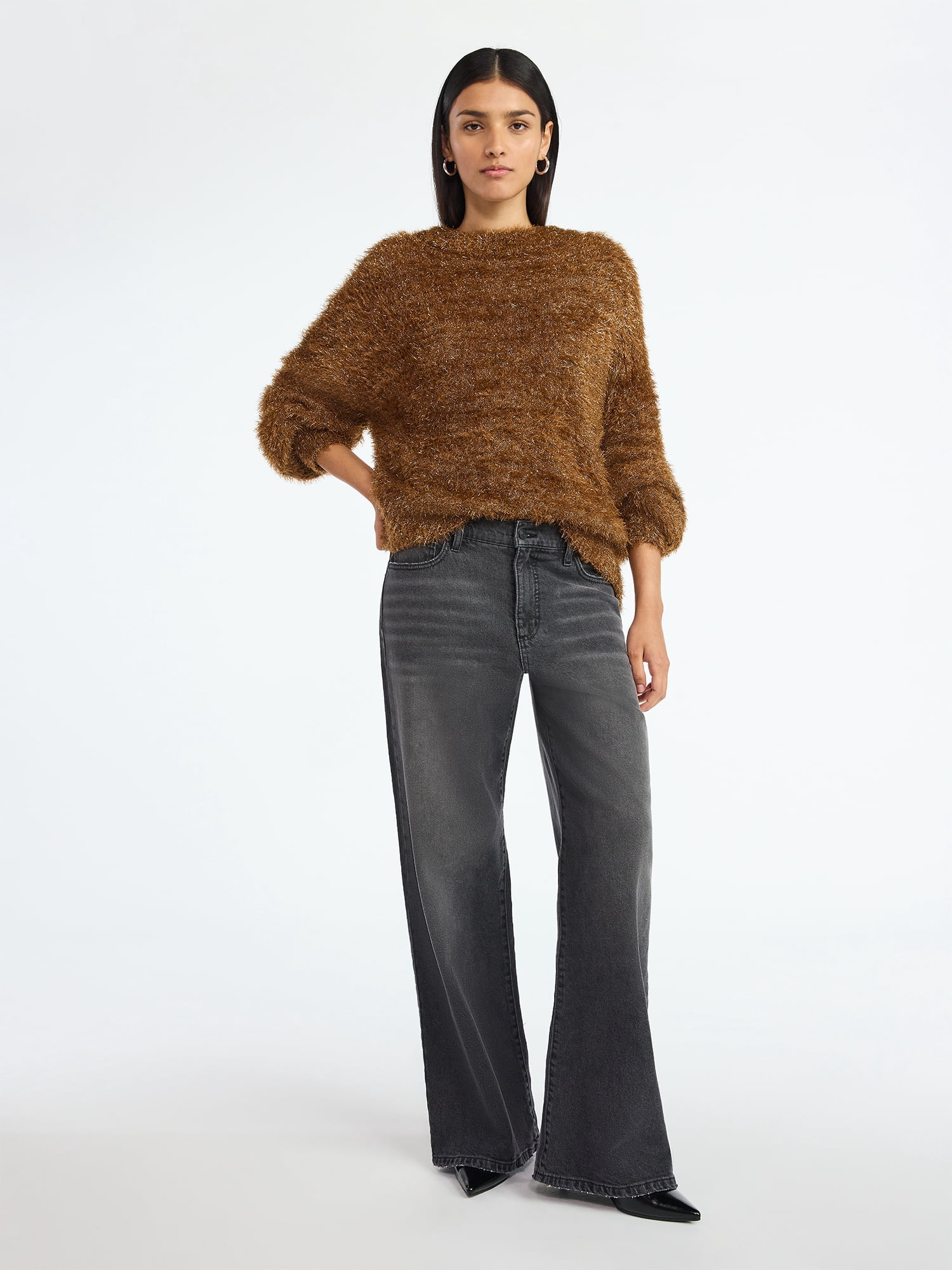 Scoop Women's Tinsel Knit Tunic Sweater with Long Sleeves, Midweight, Sizes, XS-XXL