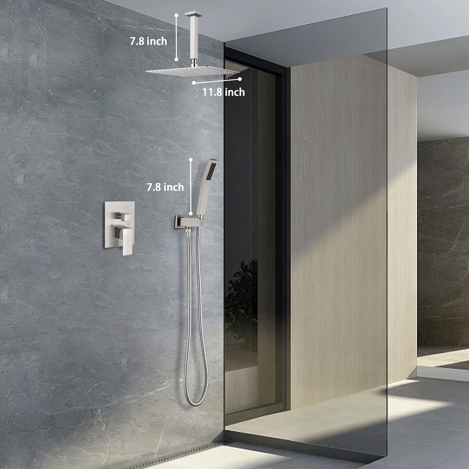 12 Inch Bathroom Luxury Rain Mixer Complete Combo Set Ceiling-Mounted Rainfall Shower Head and Handle System