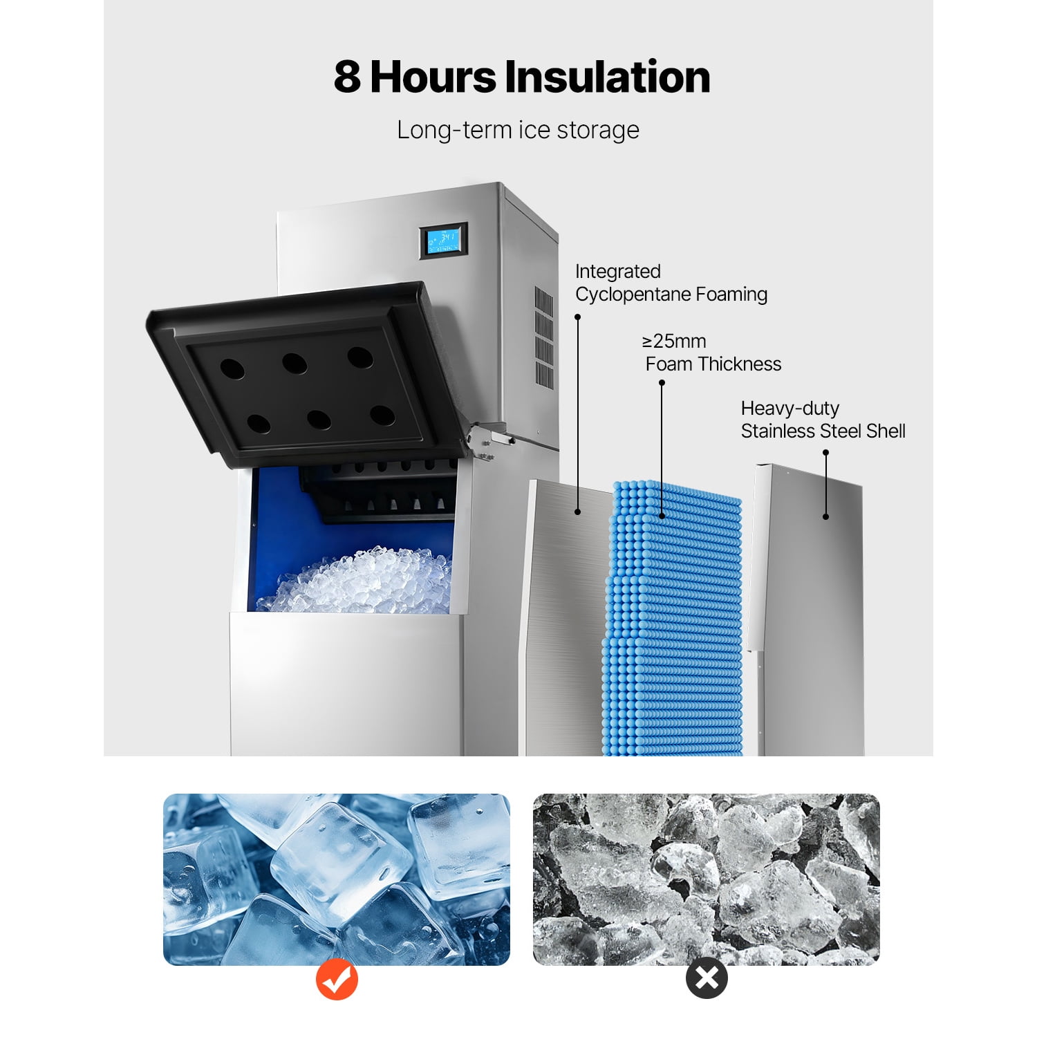 KFFKFF Commercial Ice Maker Machine, 360LBS/24H Ice Production with 250LBS Storage Capacity, Automatic Self-Cleaning Ice Maker with Touchscreen for Bars, Cafes, Restaurants, and Businesses