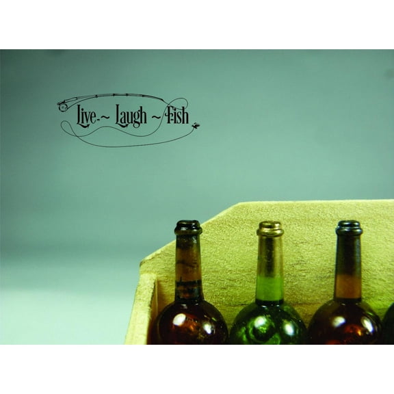 Design With Vinyl Home Wall Decals Live Laugh Fish Motivational Wall Decal for Boys Girls Bedroom - DIY and Removable - Size: 8 In x 20 In