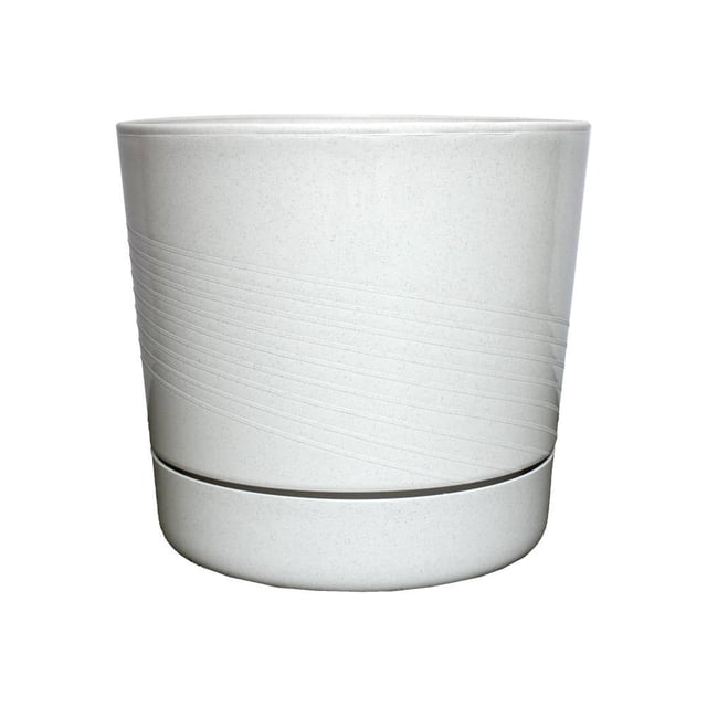 Maceta Con Plato Escurridor Duraware Elipse 12.5 Pulgadas Terminado Fibroso Blanco Mármol