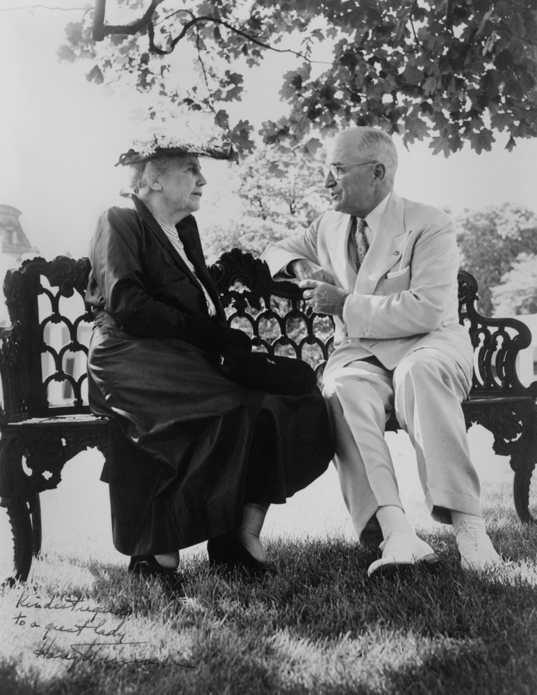 President Harry Truman And Edith Bolling Galt Wilson Seated On Outdoor