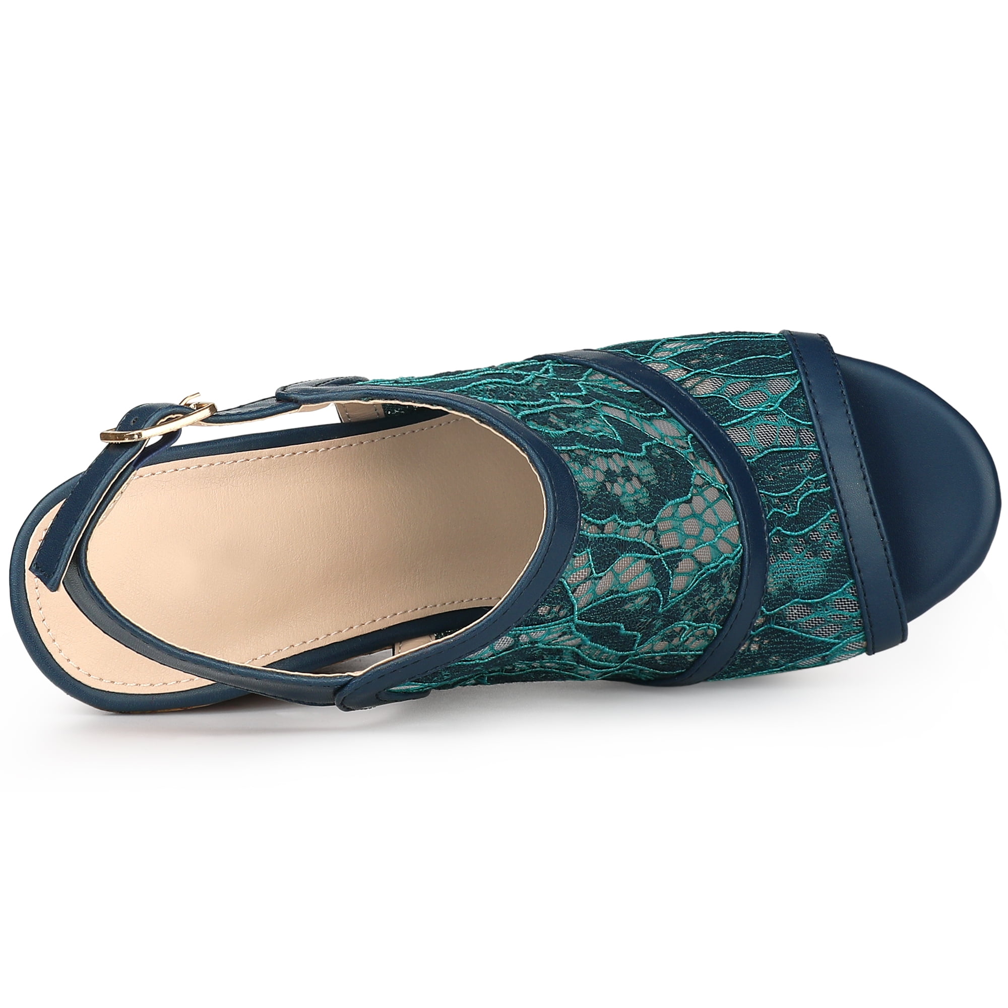 DARING DIVA Women's Open Toe Platform Heel Lace Wedges Sandals Blue Green 6
