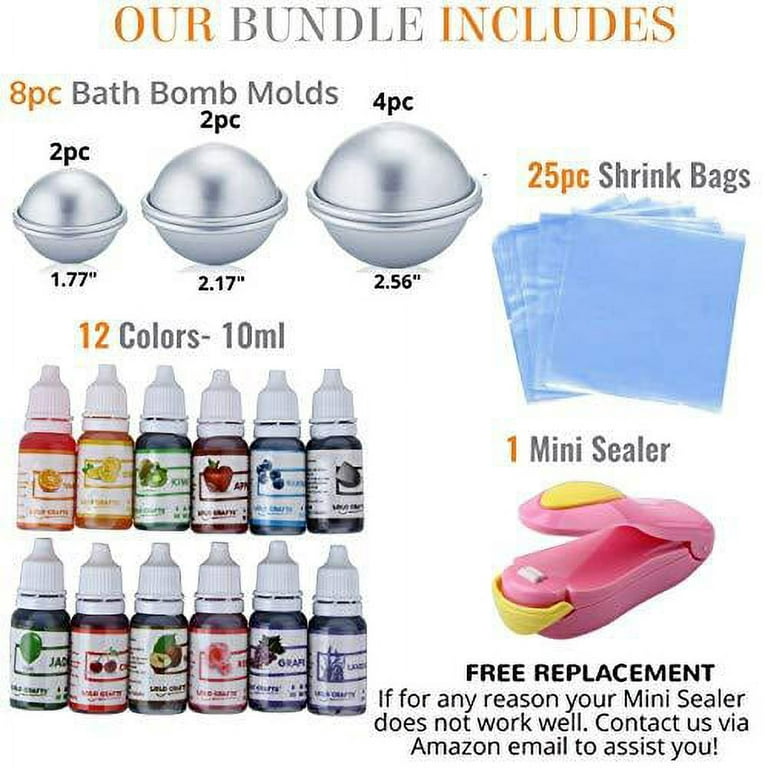 8 Pack 3.15 Inch Bath Bomb Mold Kit for Crafting DIY Making Supplies