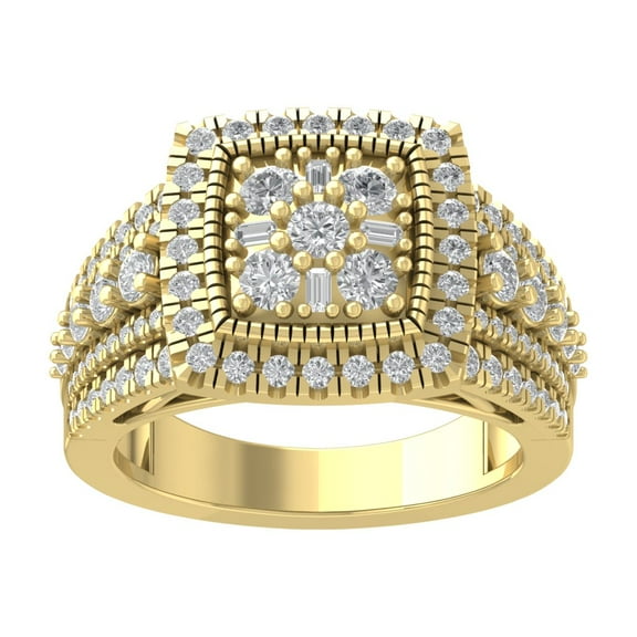 Araiya Fine Jewelry 10K Yellow Gold Round-shape Lab Grown Diamond Halo Cluster Engagement Ring ( 1 1/2 cttw, D-F Color, VS Clarity) Size 10