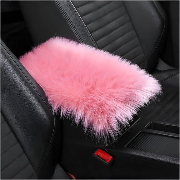 LAMIRO Furry Auto Center Console Cover Pad, 11.8"x7.8" Soft Sheepskin Wool Armrest Cushion, Fluffy Vehicle Armrest Seat Box Protector Warm in Winter, Car Interior Accessories for Women and Men