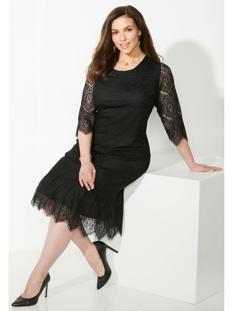 Catherines Petite Women's Plus Size Shirred Lace Shift Dress with Flounce -  Walmart.com