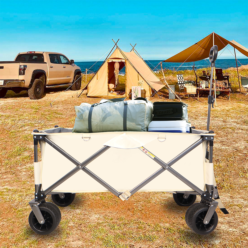 Ecarpat Folding Wagon Cart, Portable Outdoor Garden Wagon Utility Beach Wagon with Drink Holders for Shopping, Camping, Garden and Outdoor