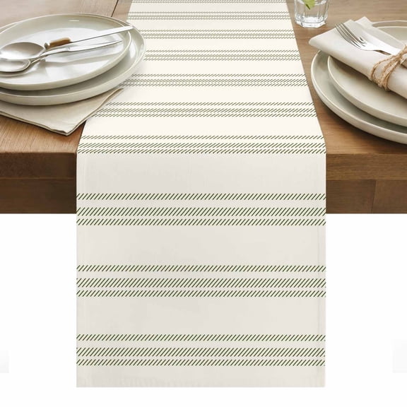 Sage Green Striped Table Runner - 60 Inch Long, Kitchen Dining Table Runner Dresser Scarves, Modern Farmhouse Green Stripes Farmhouse Decor for Coffee Tables Wedding Party Banquet