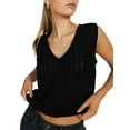 thumbnail image 1 of Liacowi Women Crochet Tank Tops Summer Solid Color Sleeveless V Neck Sweater Vest Knitted Crop Top Streetwear Club Wear, 1 of 6