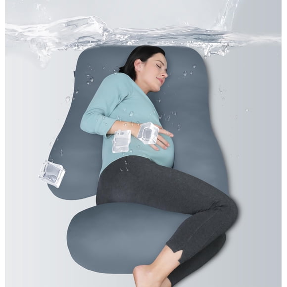 Almohada de embarazo MOON PARK en forma de U para todo el cuerpo, gris, con funda