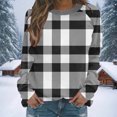 thumbnail image 5 of Women's Lightweight Sweatshirts Plaid Checkered Print Crewneck Pullover Long Sleeve Loose Christmas Casual Tops (M, Black), 5 of 7