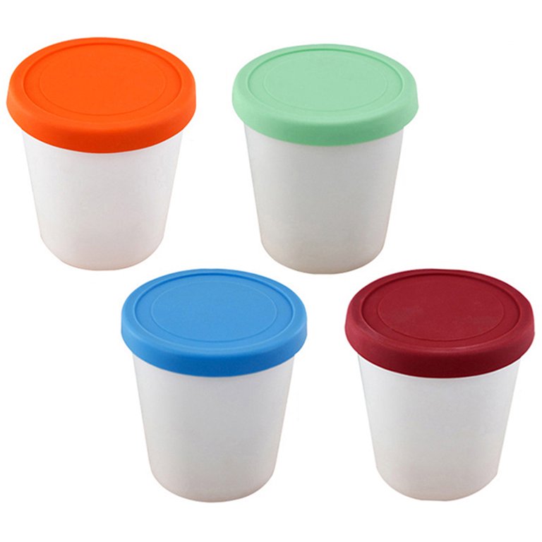 4pcs Ice Cream Freezer Storage Containers Round Dessert Cups Yogurt Holders, Size: 8X6.7CM