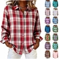 thumbnail image 5 of AKOEE Button Up Plaid Shirts Women Linen Blend Long Sleeve Collared Blouses Dressy Casual Fall Spring Tops, Blue XL, 5 of 5