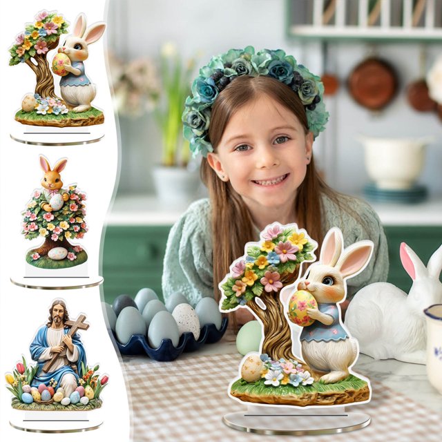 Xihbxyly Adorno de Conejito de Pascua, Adorno Acrílico Hueco, Pintado a Mano, con Ambiente Festivo, Ideal para Centro de Mesa de Oficina, Material Duradero, Juego de 1 Pieza.