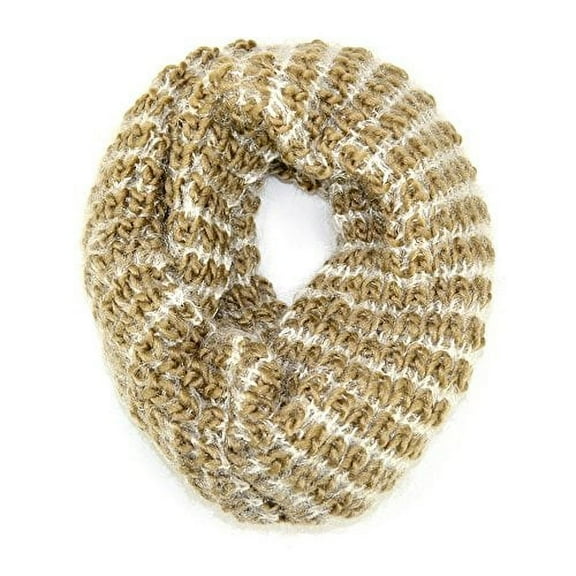 Knitted Stripped Winter Warm Infinity Scarf (Beige)