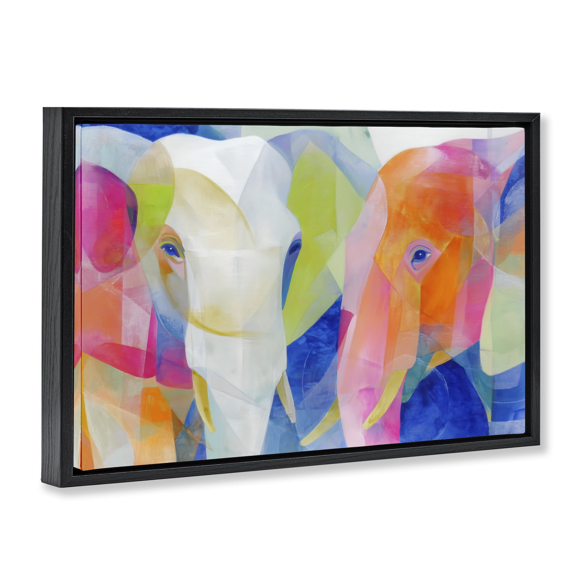 Stupell Industries Two Elephants Geometric Composition Black Framed Floater Canvas Wall Art, design by Chromatic Storm Studio