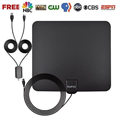 one year warranty rapio 1080p digital hdtv best indoor tv antenna 50 miles range, super thin, 16.5ft coax cable with detachable amplifier signal