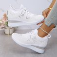 thumbnail image 2 of EKVAHL Women's Mesh Rhinestone Breathable Wedge Sneakers Lightweight Casual Lace up Elastic Sock Sneakers Bling Sparkly Wedding Dressy Knitted Tennis Walking Shoes White, 2 of 7