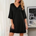 thumbnail image 6 of Fewfanhot Pajamas for Women 3/4 Sleeve Nightgown V Neck Lace Vintage Sleep Dress Nightshirt Elegant Sleeping Night Gown, 6 of 7