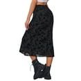 thumbnail image 3 of INSPIRE CHIC Floral Skirt for Women's Elastic High Waist Mesh Fishtail Fall Winter Elegant Midi Skirt XS Black, 3 of 6