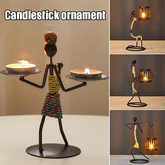 CAROOTU Metal Candle Holder Abstract Character Candlestick Decorative Handmade Candlestick Home Decor