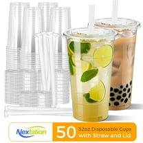 Nextation 50 Pack 32 oz Clear Plastic Cups with Lids and Straws, Disposable Cold Drink Cups for Party and To-Go Use