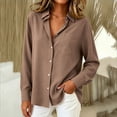 thumbnail image 4 of Hueook Long Sleeve Denim Shirt Women Button Chambray Ladies' Casual Fashion Lapel Solid Color Button Long Sleeved Shirt with Pockets Brown S, 4 of 6