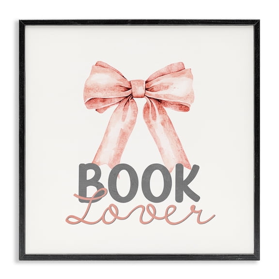 Stupell Industries Book Lover Pink Bow Black Framed Giclee Art, design by Kim Allen