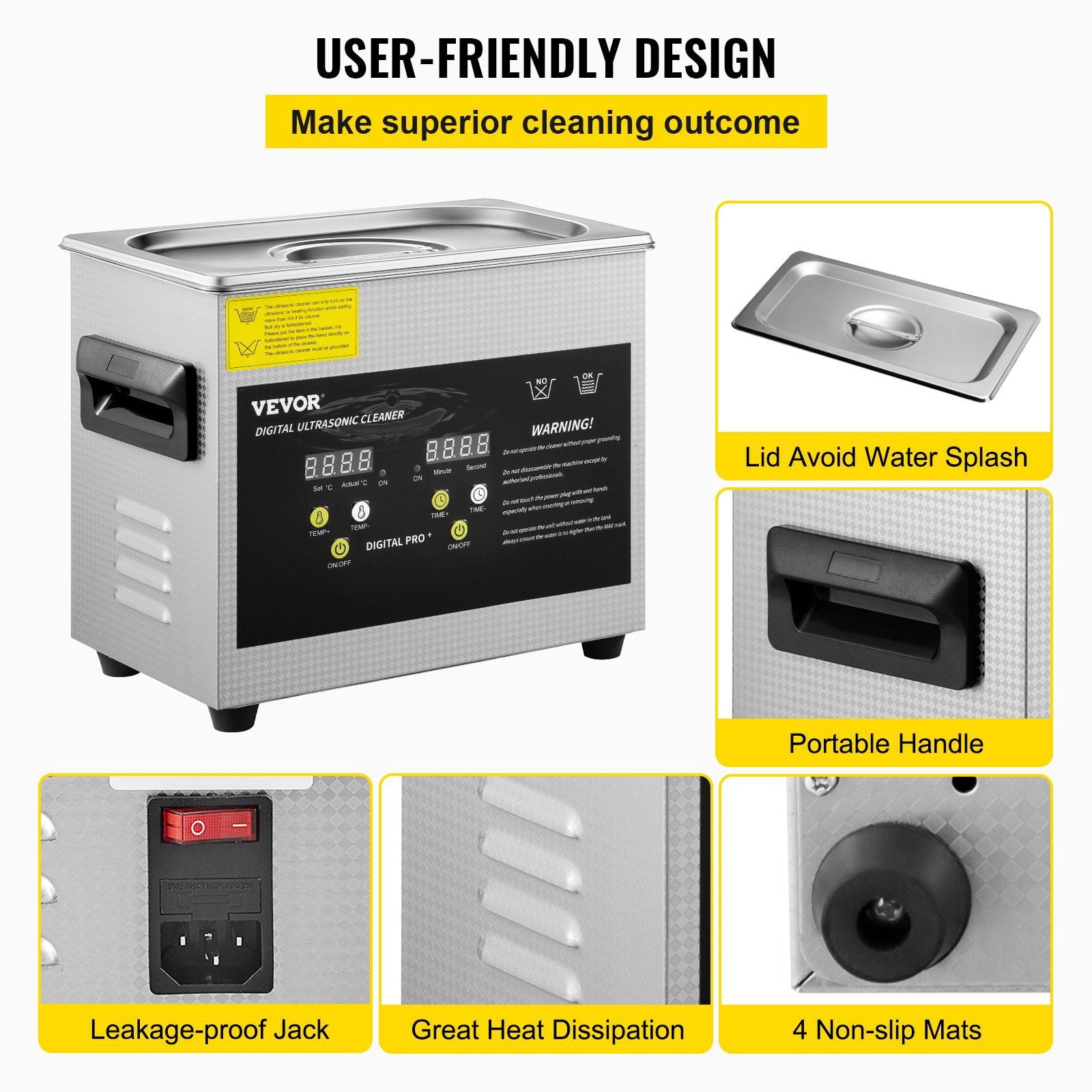 3L Upgraded Ultrasonic Cleaner with 200W Heater and 120W Ultrasonic Professional Digital Lab Parts Cleaner for Jewelry Glasses Cleaning