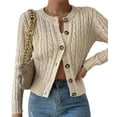 thumbnail image 2 of Cardigan Sweaters for Women Casual Button Down Cable Knit Long Sleeve Crewneck Knitted Jackets Color XL, 2 of 9