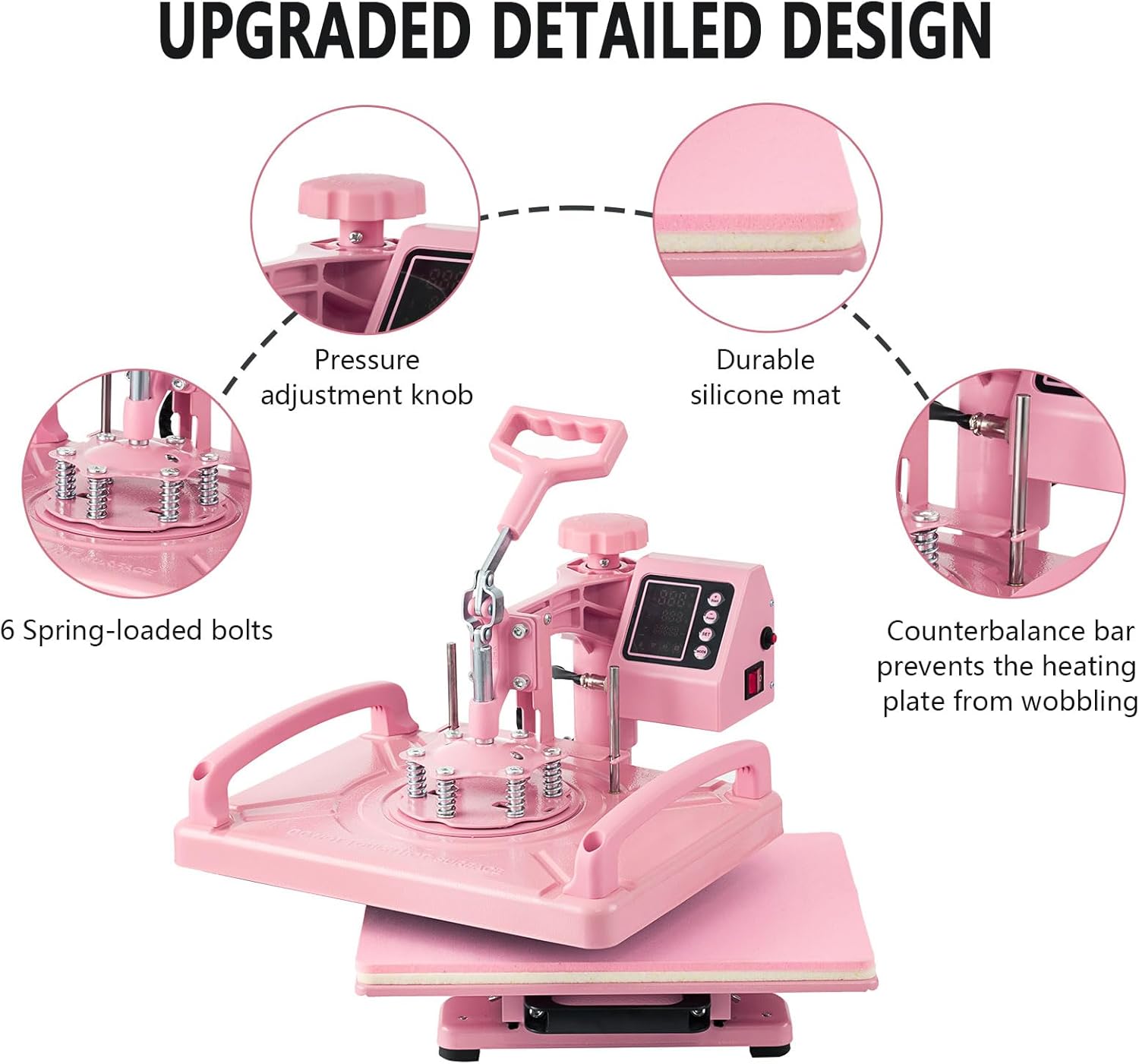 SHZOND 8 in 1 Heat Press Machine, Multifunction 15x15 inch Heat Press Transfer Machine, 360-Degree Swing Away Sublimation Machine for T-Shirt Hat Cap Mug Plate（Pink）