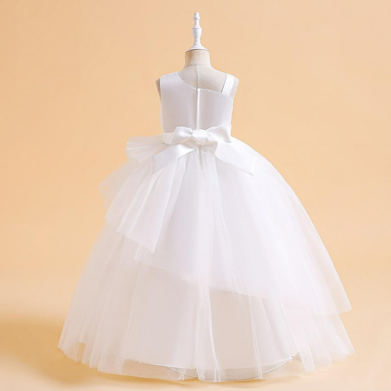 Atoguta 6-17 Years Graduation Dress for Girls Tulle Princess Dress Junior Bridesmaids Pageant Formal Ball Gown White, Infant Girl's, Size: 10-11 Years