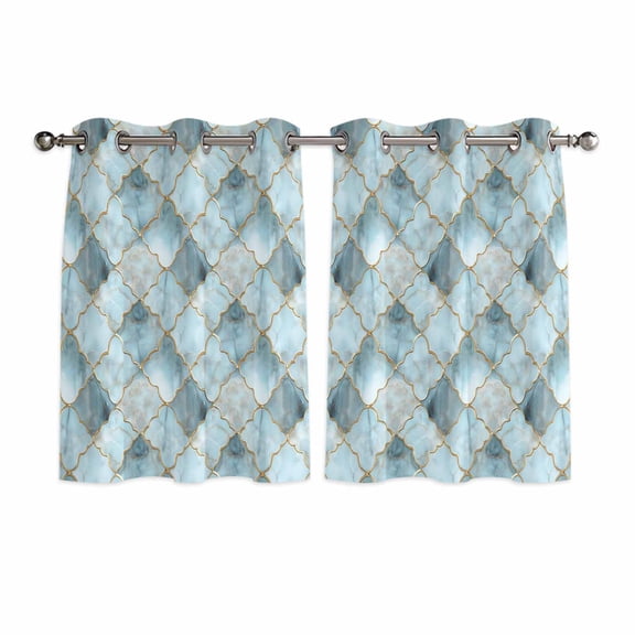 Teal Morocco Kitchen Curtains Short 45 Inch Length, Modern Abstract Art Contemporary Geometric Grommet Top Bedroom Living Room Curtains, Light Filtering Cafe Curtain Drapes 2 Panels Set 84''x45''