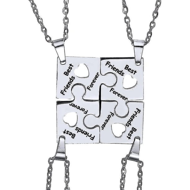 Htooo 4 piezas rompecabezas mejores amigos para siempre collares de acero inoxidable corazón grabado y 3 piezas simple barra Bff colgante conjunto collares de amistad