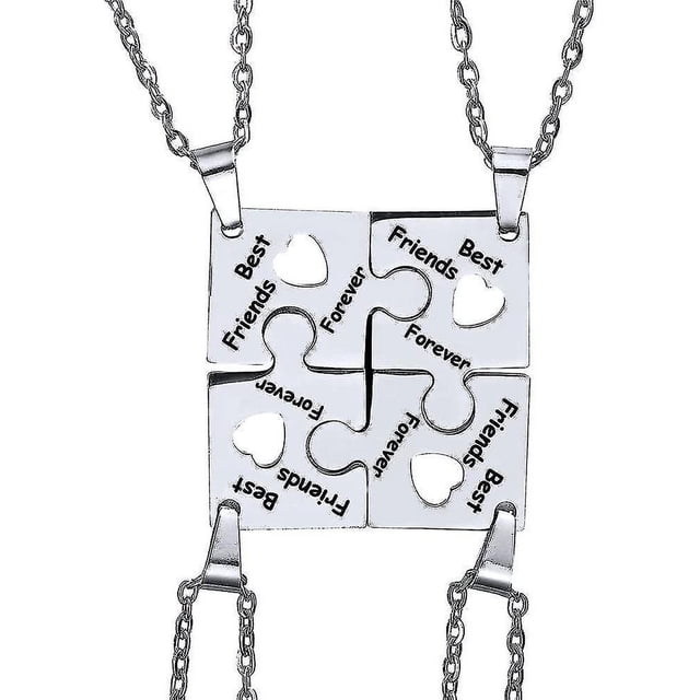 Htooo 4 piezas rompecabezas mejores amigos para siempre collares de acero inoxidable corazón grabado y 3 piezas simple barra Bff colgante conjunto collares de amistad