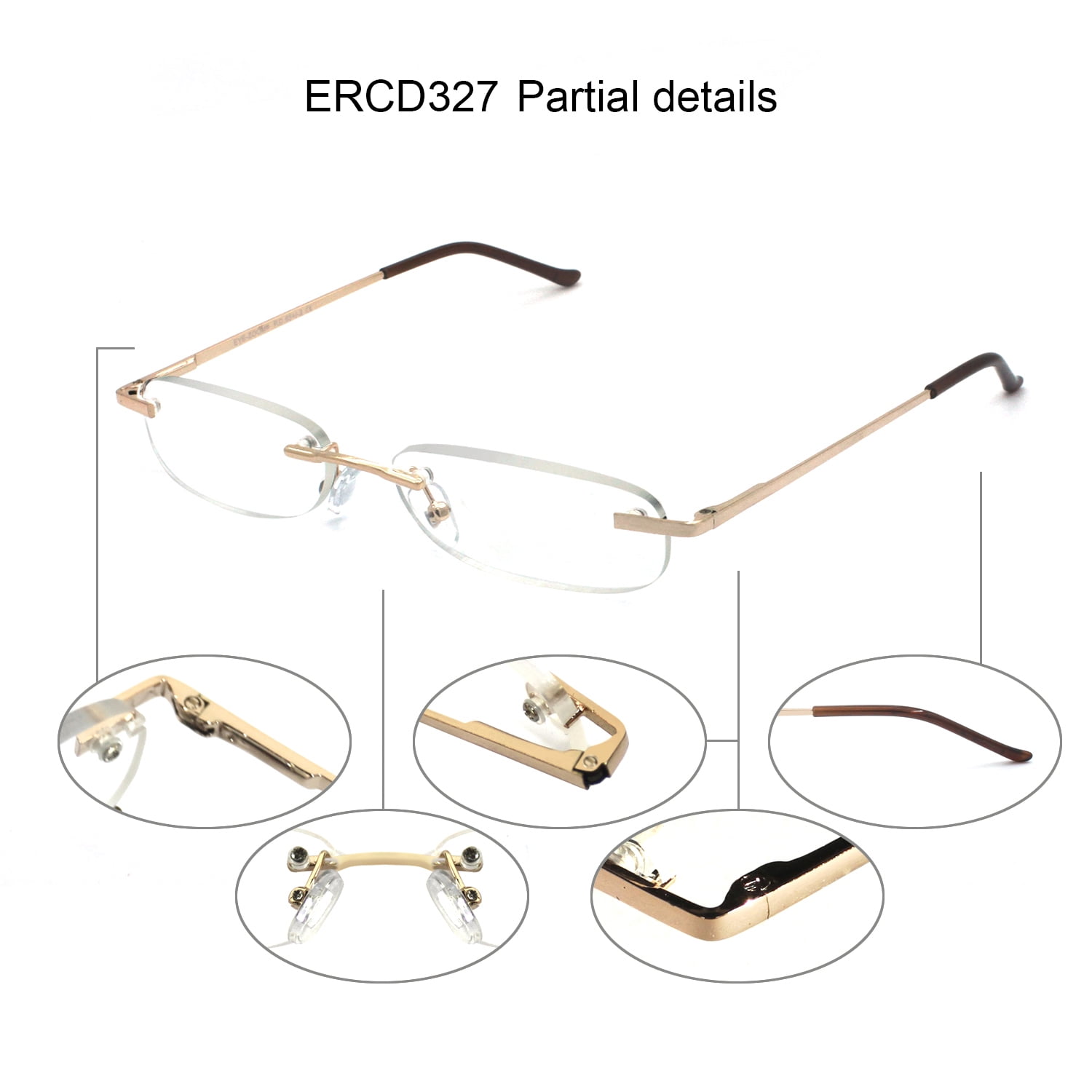 EYE ZOOM Compact 3 Pack Rimless Reading Glasses with Slim Gold and Silver Case for Men and Women, +3.00