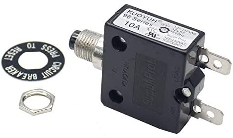 KUOYUH 10 Amp 125/250VAC 32/50VDC 98 Series Push-To-Reset Thermal Overload Protector Circuit Breaker