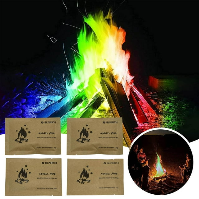 Xihbxyly Polvo de Llama Colorido, Llamas de Fuego Multicolor Brillantes, Uso Duradero En Interiores y Exteriores, Accesorios Fáciles de Usar para Hogueras, Suministros para Fiestas, Paquete de 1 Polv