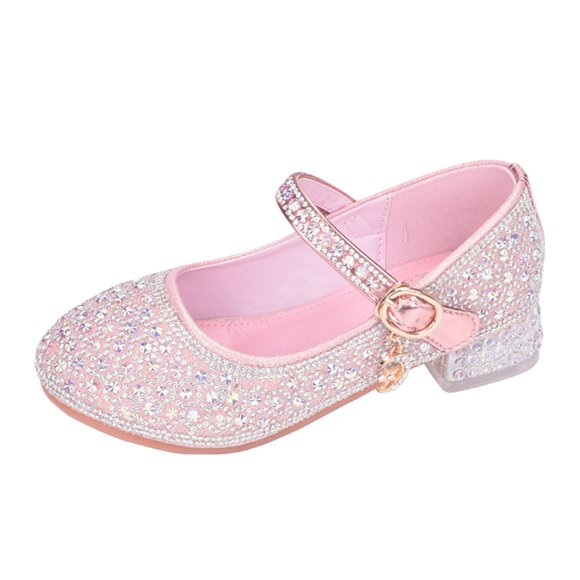 Splozh Chaussures pour Filles Talons Hauts pour Enfants Chaussures Simples pour Filles Chaussures de Performance au Piano Défilé de Marche Chaussures de Demoiselle d'Honneur, Rose 2