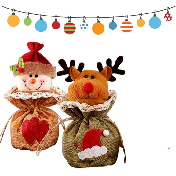 2025 New 2Pc Christmas Apple Candy Gift Bags Zipper Design Christmas Snowman Deer Shape Gifts Doll Bags Reusable Xmas Bag Apple Candy Bag Bulk Storages for Xmas Party Decor