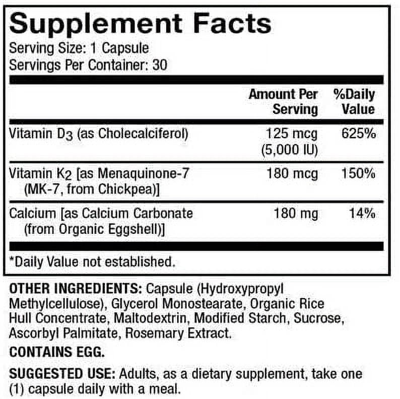 Dr. Mercola Calcium with Vitamins D3 & K2, 30 Servings (30 Capsules), Dietary Supplement, Supports Bone and Organ Health, Non GMO