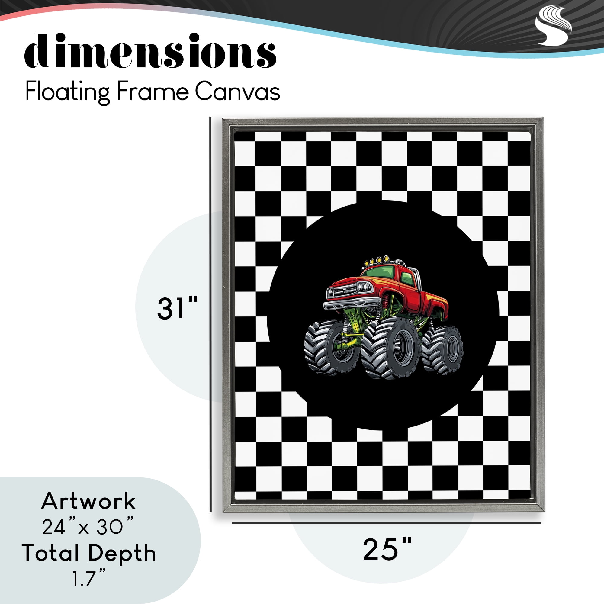 Monster Truck Dude Gray Framed Floater Canvas Wall Art, design by Kim Allen