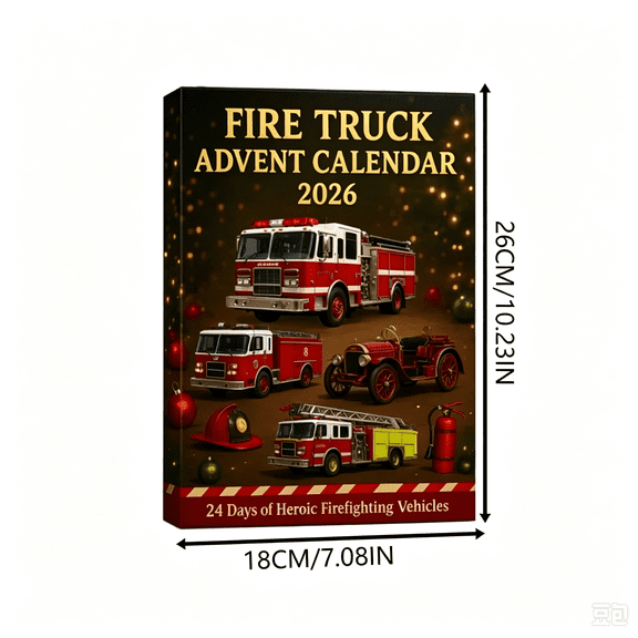 2026 New! 2026 Fire Truck Advent Calendar, Holiday Themed Countdown Calendar with Daily Surprise for Table Mantel and Shelf