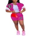 thumbnail image 2 of Women 2Pcs Tracksuit Outfit Short Sleeve Baseball Jacket Summer Bodycon Athletic Shorts Workout Set, 2 of 3