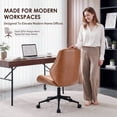 thumbnail image 4 of FASTES Leather Office Chair, Armless Office Desk Chair Mid Back Modern Chair with Wheels for Home Office, Brown, 4 of 11