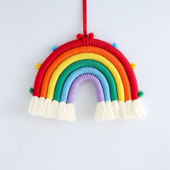1pcs Hand-Woven Rainbow Dreamcatcher Rainbow Dreamcatcher Wall Hanging, Multicolor Ball with Red