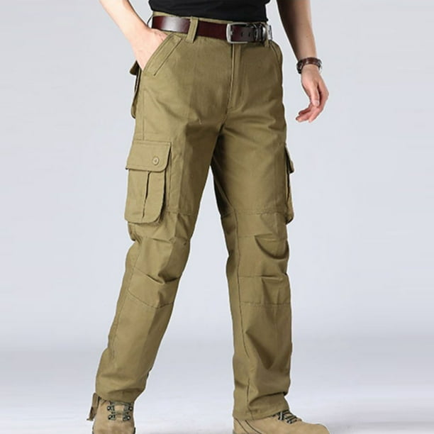 Pantalones largos para hombre, para actividades al aire libre, gruesos, de pierna recta, para montañismo, con múltiples bolsillos, para hombre