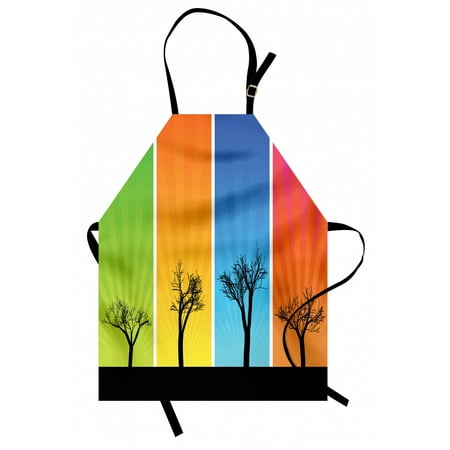 

Tree Apron Colorful Banners with Autumn Foliage Silhouettes Environmental Themed Illustration Unisex Kitchen Bib Apron with Adjustable Neck for Cooking Baking Gardening Multicolor by Ambesonne